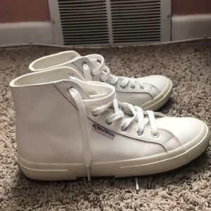 Superga White High Top Leather Sneakers